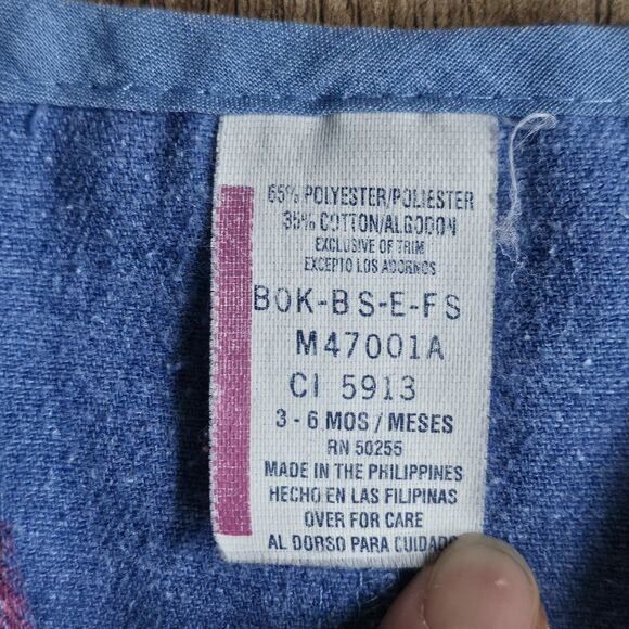 Vintage Baby Girl 3–6M Overalls – Floral Embroidered with Pink Checked Ribbon - Picture 5 of 8